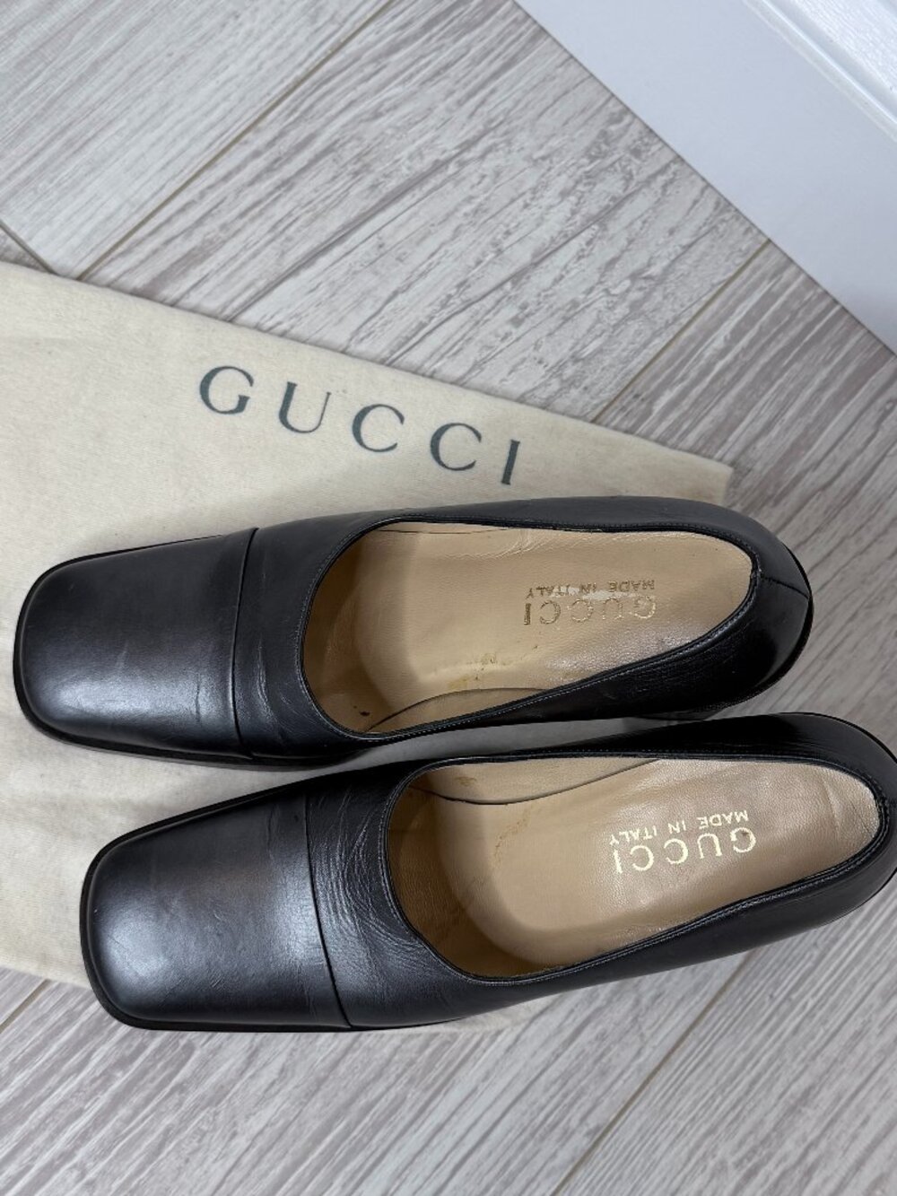 Vintage Gucci Metallic Gray Leather Heels Pumps Size 5